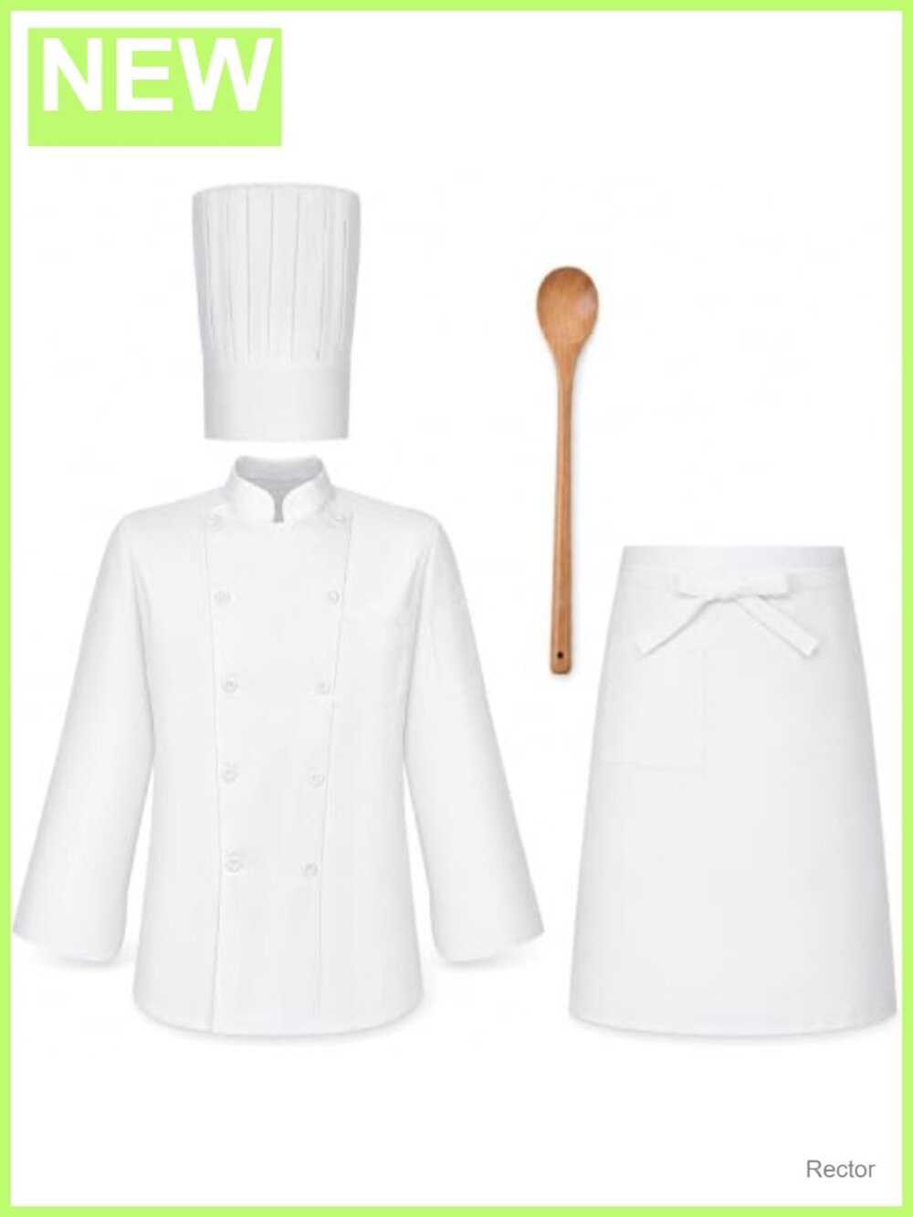 Halloween Chef Costume Set 4 Pcs with Jacket Hat Apron Spoon Cosplay Party